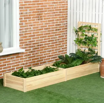 Деревянный ящик для плантаторов со решеткой для вьющихся растений, Приподнятая садовая клумба для уличных цветов и трав, 91 