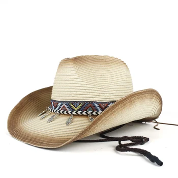 Женская ковбойская шляпа в стиле вестерн с кисточками в богемном стиле, женское летнее соломенное сомбреро, пляжная ковбойша, джазовая шляпа от солнца, ветровая веревка
