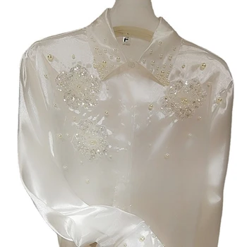 Женская рубашка большого размера, супер-яркие мягкие блузки, сказочный объемный цветок с блестками, свободная блузка