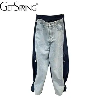 Женские джинсовые брюки Getspring 2023, Весна-осень, джинсовые брюки с эластичной талией, модные свободные повседневные длинные брюки, Новинка