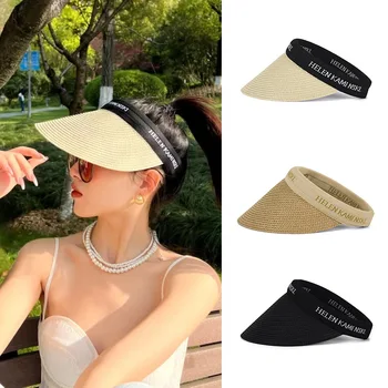 Женские Летние Солнцезащитные Соломенные шляпы для женщин, защищенные от ультрафиолета, Солнцезащитные шляпы с пустым верхом, женские универсальные Праздничные покупки, Пляжная шляпа, кепка