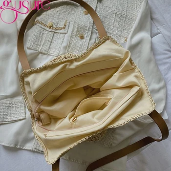 Женские повседневные сумки через плечо Gusure, модные соломенные тканые сумки для покупок, женская сумочка простого дизайна для летних путешествий, брендовый кошелек 4