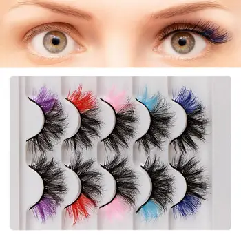 Женский набор для макияжа из 5 цветных искусственных ресниц, макияж для глаз, Пушистые вьющиеся ресницы, наращенные ресницы для женщин и мужчин