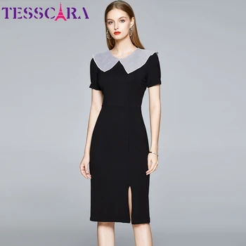 Женское летнее Элегантное платье-карандаш TESSCARA Festa, Высококачественное офисное коктейльное платье для вечеринки, Женское дизайнерское Черное повседневное платье