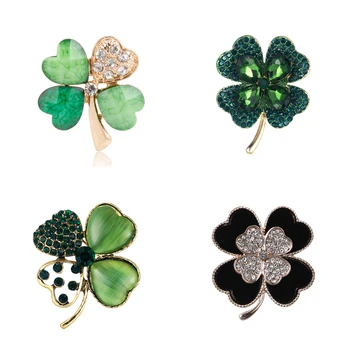 Зеленый четырехлистный клевер бренда WEIMANJINGDIAN, ирландский трилистник, броши на удачу и булавки для лацканов, ювелирные подарки для нее или него