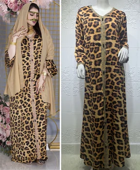 Ид Рамадан, модный принт, леопардовое кружевное вечернее платье для женщин, Jalabiya Dubai, арабская мусульманская одежда с V-образным вырезом и длинным рукавом, исламская одежда 1