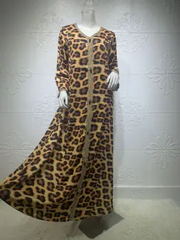 Ид Рамадан, модный принт, леопардовое кружевное вечернее платье для женщин, Jalabiya Dubai, арабская мусульманская одежда с V-образным вырезом и длинным рукавом, исламская одежда 5