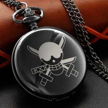 Изысканный отполированный логотип в виде пиратского черепа, кварцевые карманные часы, мужская черная цепочка-брелок, ожерелье, подвеска, детские подарочные часы