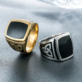 Индивидуальное винтажное мужское кольцо из титановой стали с масляным треугольником в виде капли черного цвета