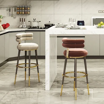 Итальянская ткань для отдыха, Высокие вращающиеся барные стулья, Кухня, гостиная, Стальной барный стул, Домашняя Современная минималистичная мебель со спинкой WW50