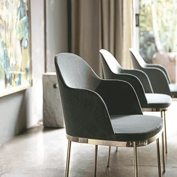 Итальянский минималистичный и роскошный обеденный стул из нержавеющей стали, современное минималистичное кожаное кресло для переговоров, кресло для книг