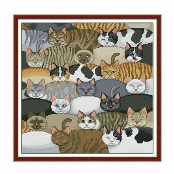 Картина с животными, набор для вышивки крестом Cute cat group, Aida, 14-каратная и 11-каратная вышивка на холсте, вышивка иглами, рукоделие ручной работы, сделай сам,