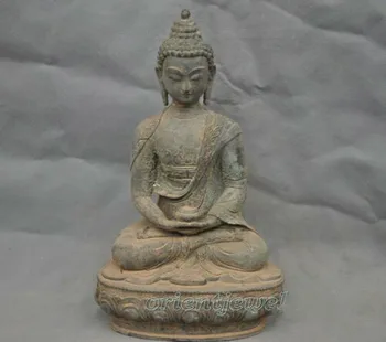 Китайский древнетибетский буддизм Бронзовая статуя сидящего Будды Шакьямуни 20 см