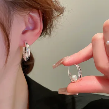 Корейские Геометрические Круглые Серьги-кольца с жемчужной пряжкой для ушей для женщин 2023, Новая Мода Brincos Feminino 2