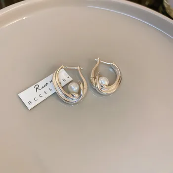 Корейские Геометрические Круглые Серьги-кольца с жемчужной пряжкой для ушей для женщин 2023, Новая Мода Brincos Feminino 3