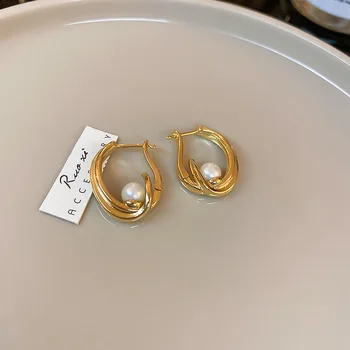 Корейские Геометрические Круглые Серьги-кольца с жемчужной пряжкой для ушей для женщин 2023, Новая Мода Brincos Feminino 5