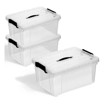 Коробки для хранения с крышками, набор из 3-х современных штабелируемых коробок для организации и хранения, чрезвычайно прочные