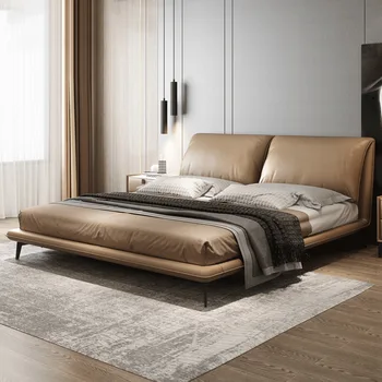 Кровать из натуральной кожи, современная и минималистичная двуспальная кровать в главной спальне, 1,8-метровая мягкая кровать, итальянская мебель для двуспальной кровати факт