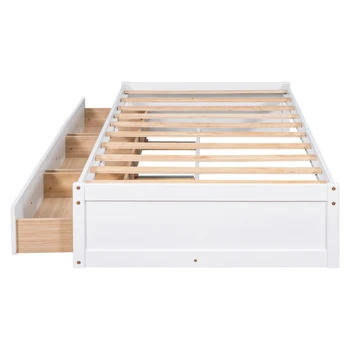 Кровать-платформа двойного размера с 3 выдвижными ящиками, белая 2