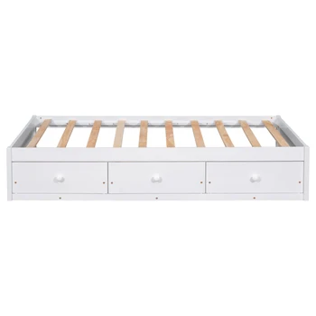 Кровать-платформа двойного размера с 3 выдвижными ящиками, белая 4