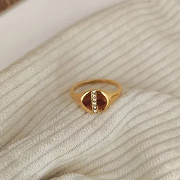 Круглые кольца-печатки с покрытием из камня Cz, кольца из нержавеющей стали для женщин, минималистичные простые элегантные ювелирные изделия, водонепроницаемые, не тускнеющие драгоценности 3