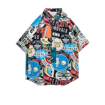 Летние мужские рубашки 2023, Японская мода, Рубашки с коротким рукавом, Мужская Повседневная одежда, Трендовая уличная одежда, Рубашки с цифровой печатью, Мужские