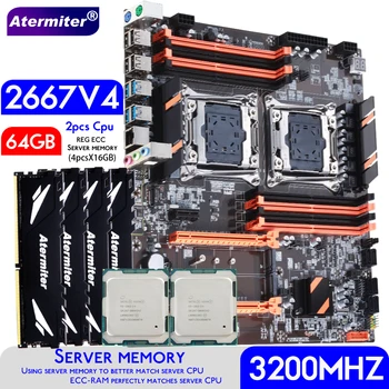 Материнская плата Atermiter Dual X99 С процессором 2011-3 XEON E5 2667 V4 * 2 и Комбинированным Комплектом Серверной памяти 4шт X 16 ГБ = 64 ГБ DDR4 3200 МГц