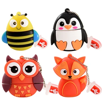 Милый Мультфильм Животных Пингвин USB Флэш-Накопители Owl Pen Drive 32 ГБ Fox Memory Stick 16 ГБ Bee Pendrive 8 ГБ Креативные Подарки для Детей