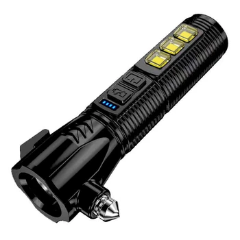 Многофункциональный фонарик с сильным освещением Аварийный молоток USB Перезаряжаемая Пожарная сигнальная лампа