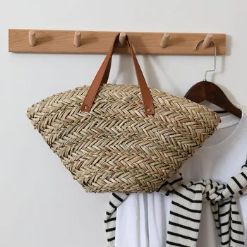 Модная французская соломенная сумка в форме веера, сумка ручной работы большой емкости, универсальная сумка из ротанга ручной работы, женская пляжная сумка для отдыха