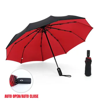 Мощный роскошный деловой зонт 10K, ветрозащитный двухслойный водонепроницаемый зонт, полностью автоматический, защищающий от дождя для мужчин и женщин