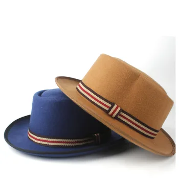 Мужская Женская шляпа для пирога со свининой с лентой, джазовая шляпа для джентльмена, элегантная фетровая шляпа, церковная шляпа, Размер 58 см