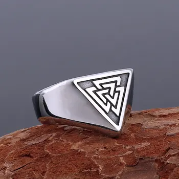 Мужское кольцо с геометрическим треугольным рисунком в стиле Викинг, Скандинавское винтажное подростковое модное кольцо из нержавеющей стали, скандинавский ювелирный подарок