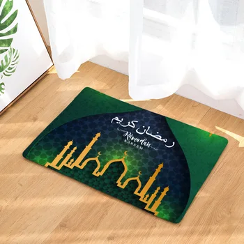 Мусульманский дверной коврик с принтом Луны в Рамадан, Фланелевый коврик для пола, коврик для ванной, гостиной, нескользящий коврик для входа в аниме