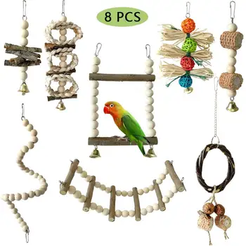 Набор Деревянных подвесных игрушек для жевания птиц и попугаев, Качели, лестница, Обучающие Игрушки для снятия скуки