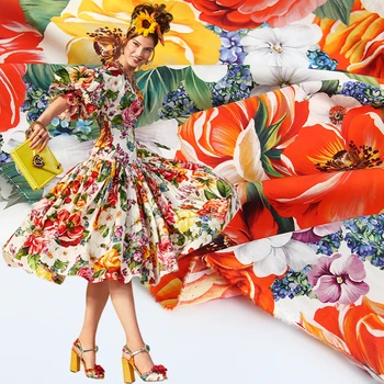 Напечатанный Итальянский бренд Хлопок Поплин Ткань Цветок Женская летняя мода Полиэстер Ткань для одежды своими руками Ткань для пошива платья