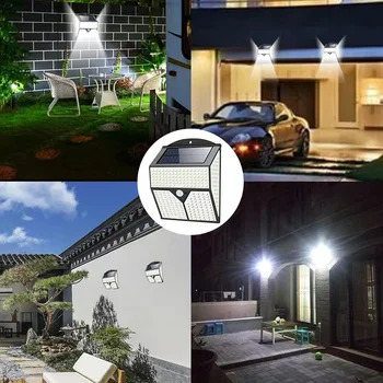 Наружная солнечная лампа с датчиком движения PIR, садовый солнечный светильник 318/436 LED, супер яркий водонепроницаемый настенный светильник IP65 для внутреннего двора гаража 5