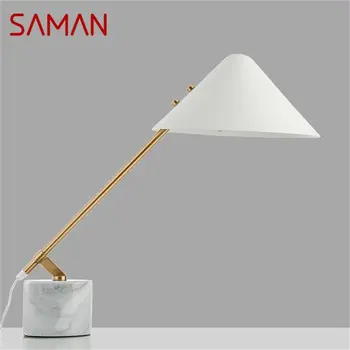 Настольная лампа SAMAN Nordic Современная светодиодная белая Креативная Винтажная Мраморная настольная лампа для домашнего декора Гостиной Спальни Кабинета