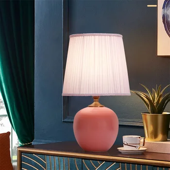 Настольная лампа с сенсорным затемнением Hongcui, керамическая розовая настольная лампа, современное украшение для дома, спальни 1