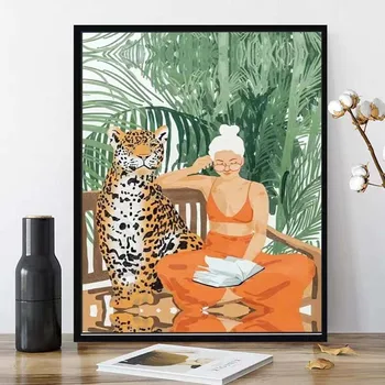Новая 5d алмазная картина ручной работы с полным бриллиантом, современный легкий роскошный леопардовый принт, Золотой Леопард и красивая женщина вживую