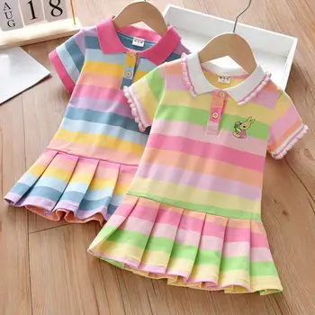 Новое весенне-летнее детское платье с отложным воротником, детская одежда, модное платье для маленьких девочек, одежда для девочек