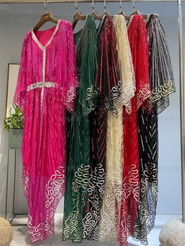 Новое модное платье в этническом стиле с кисточками, расшитое бисером, Круглый вырез, платье свободного кроя с пайетками 