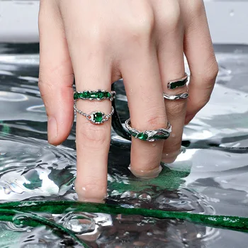 Новое модное серебряное кольцо с открытым пальцем, панк, Винтажная Зеленая цепочка с фианитами, Наращиваемая Для женщин, Подарок для девочек, Прямая поставка, Оптовая продажа