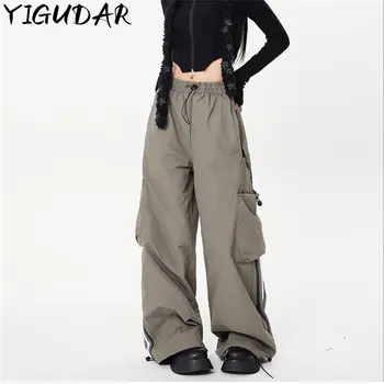 Новые винтажные брюки-карго Y2k 2023 года, мешковатые женские и мужские модные уличные костюмы с карманами, широкие прямые брюки, комбинезон