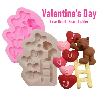 НОВЫЙ День Святого Валентина Сердце ЛЮБВИ Милый Медведь с лестницей Силиконовая форма для помадки Форма для шоколадного торта Инструменты для выпечки из смолы Свадебная вечеринка