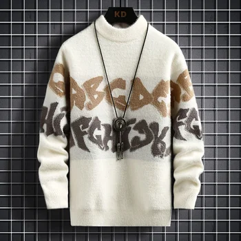 Новый Зимний Норковый кашемировый вязаный свитер 2023 года, трикотаж высшего качества, Свободный Модный джемпер, Мягкие Теплые мужские пуловеры, свитера