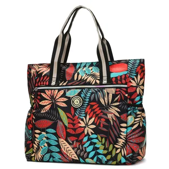Обычная сумка-тоут большой емкости, нейлоновая хозяйственная сумка на молнии, модная женская сумка через плечо в цветочек, простая дорожная сумка