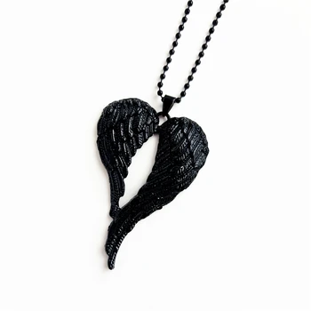 Ожерелье с крыльями в виде сердца, черная цепочка с подвеской Angel Wing Angel, черное готическое ожерелье в готическом стиле, цепочка длиной 24 дюйма