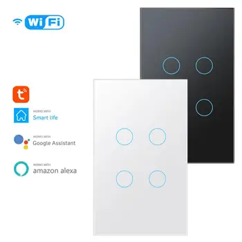 Переключатель США/ЕС 1/2/3/4gang TUYA WiF Smart Touch Switch Home Light Настенная Кнопка Для Alexa Google Home Assistan Switch Яндекс Алиса