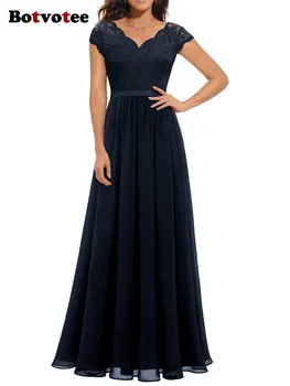 Платья Макси Botvotee с V-образным вырезом для женщин 2023, Новая мода, Винтажное Кружевное Шифоновое платье Y2k, Элегантные повседневные вечерние платья 3